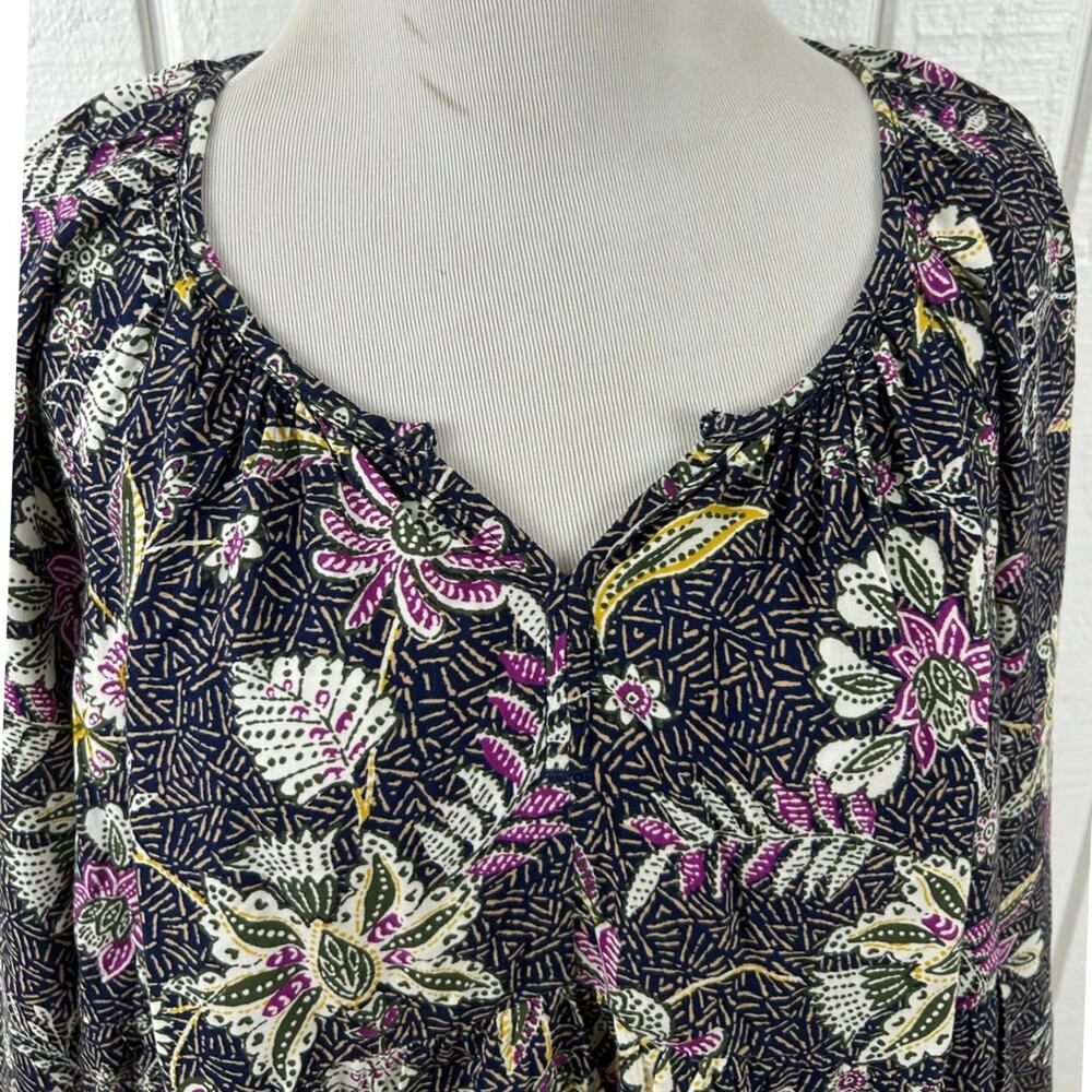 Old Navy Floral Boho Peasant Top Large Purple Long Sleeve Tunic Blouse - Picture 4 of 8